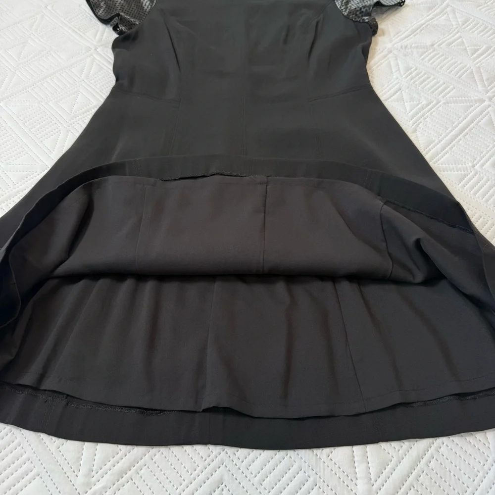 Rebecca Taylor A-line Leather Crew Neck And Laser Cut Sleeves Mini Dress Size 10